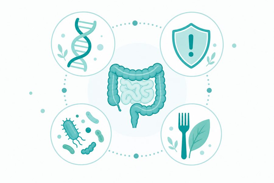 Illustration showing the four main factors contributing to IBD