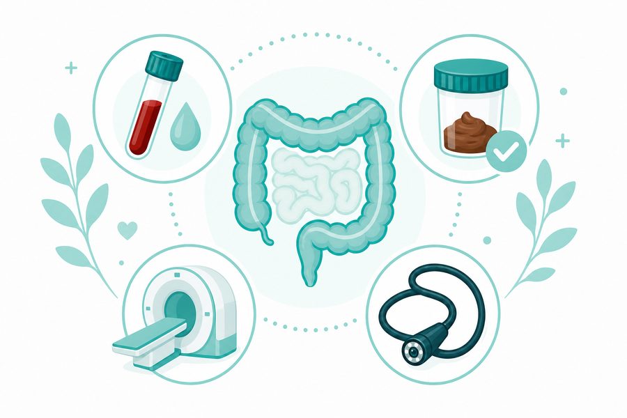 Illustration showing Crohn's diagnostic tools
