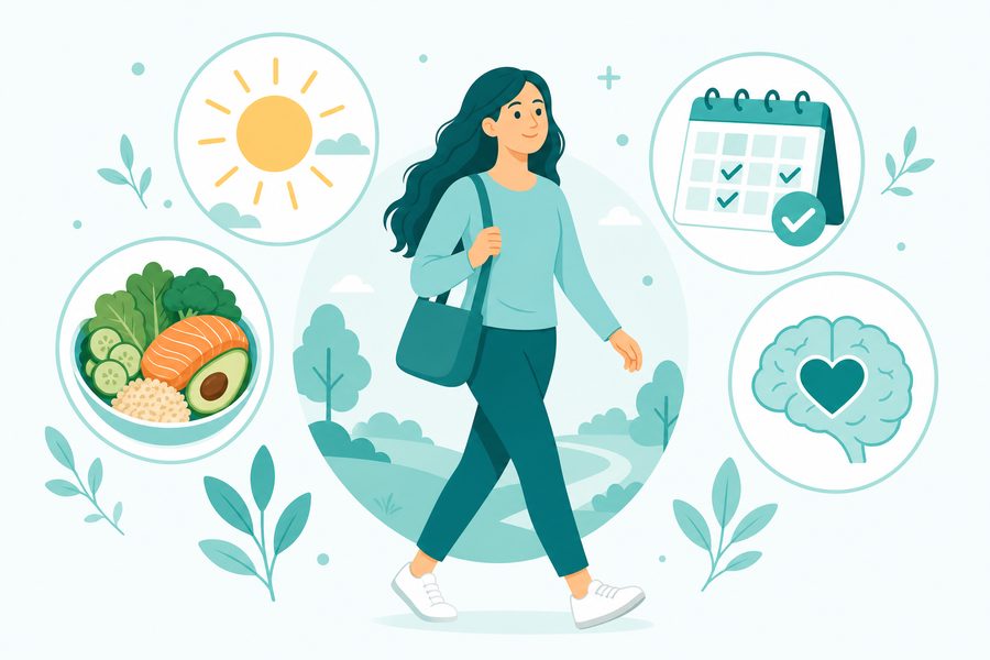 Illustration showing a person living well with Crohn's