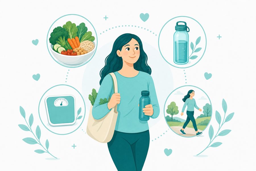 Illustration showing positive lifestyle for managing Diverticular Disease