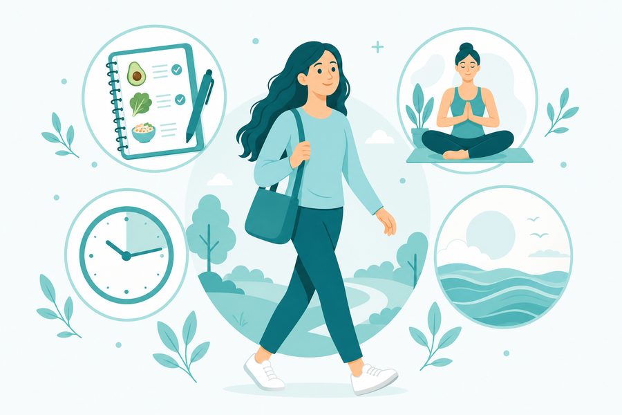 Illustration showing positive daily life with IBS management