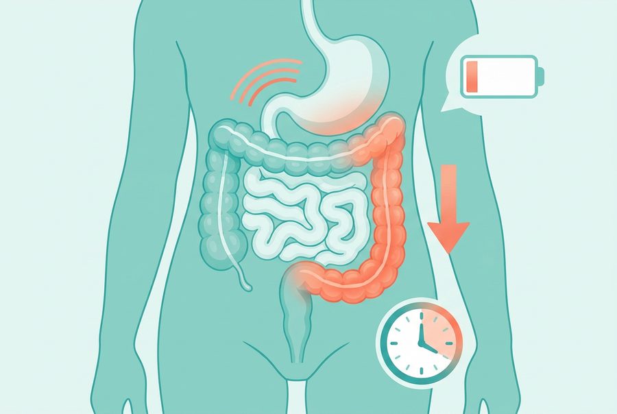 Illustration showing common IBD symptoms on a body silhouette